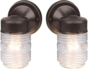Design House 587311 Jelly Jar Classic 1-Light 2-Pack Indoor/Outdoor Wall Light with Clear Ribbed Glass for Entryway Porch Patio, Oil Rubbed Bronze