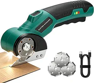 Longzhuo Cardboard Cutter, 2000mAh Rechargeable Cordless Electric Scissors, 4V Electric Box Cutter with 3 Blades, Safety Lock & LED Light, Cutting Tool for Cardboard Box Plastic Leather Fabric Carpet