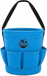 Graintex Tapered Canvas Bucket 12"x10"x15", Utility Tool Bucket 6 Pockets Outside, Reinforced Base & Carry Handle, Ripstop Canvas, Multi-Purpose Bag for Jobsite & Home Use - Royal Blue