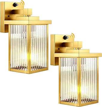 2 Pack Dusk to Dawn Outdoor Lighting, Waterproof Outdoor Porch Light with Tempered Glass, Outdoor Light Fixture for House Exterior Front Door Garage Patio (Gold Color)