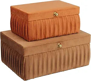 HofferRuffer Velvet Decorative Boxes, Jewelry Boxes Storage Accessory Organizer Boxes with Elegant Handle Decor, Classic Velvet Set of 2 Pieces (Brown)