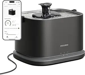 PETLIBRO Upgrade Cat Water Fountain Stainless Steel Tray, Dockstream 2 Cat Fountain Indoor, 3L/101oz Auto Cat Fountains for Drinking, App Monitoring Pet Water Fountain Dog, 5G WiFi Cat Water Dispenser