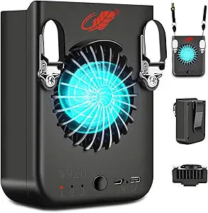 Waist Fan Clip on for Men, Mighty Powerful 3 Speeds Portable Rechargeable 8000mAh Battery Operated Body Cooling Shirt Belt Neck Fan, Gift for Hiking, Fishing, Working, Blue-collar