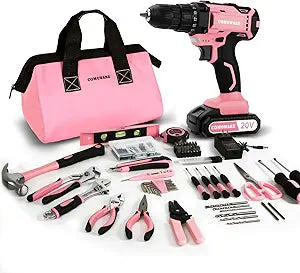 COMOWARE 20V Cordless Drill Set, 171Pcs Pink Home Tool Set with Cordless Drill Driver, Complete Repair Tool Kit for Women, Pink Storage Bag, Ideal for Office, Garden, DIY Project