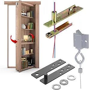 Pivot Hinges for Hidden Bookcase and Murphy Door  Concealed Invisible Hardware with Wire Passage for Secret Entrance, Heavy Duty DIY Kit for Bookshelf | 5/8" Offset, Supports 150 Lbs