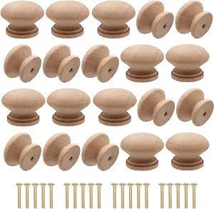 20Pcs Wooden Cabinet Knobs Unfinished Wood Knobs for Dresser Mushroom Drawer Knobs Pulls Handles (1.3" Dia., 1" Height, with Screws)