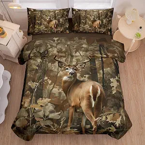 5 Pieces Deer Comforter Sets,Camo Bedding Set,Deer Western Comforter Sets for Boys,Twin Size Bedding Set for Boys,Camo Bed Sets with Sheets