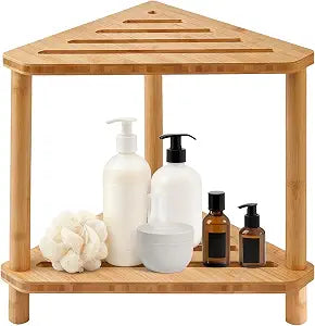 12 in Wood Corner Shower Stool and Foot Rest with Shelf