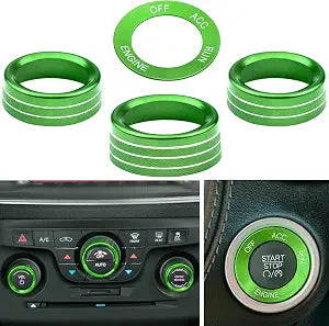 for Challeger Air Conditioner Turn Signal Light Climate Volume Auto Center Console Knob Ring Compatible with Dodge Challenger/Charger/Chrysler Stop Start Button Sticker 2015-2019 (Green)