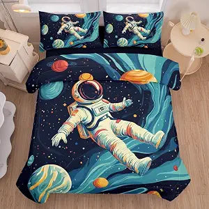 Space Astronaut Comforter Set Twin,Boys Twin Space Bedding Set 5 Pieces,Twin Comforter Set for Kids,Galaxy Comforter with Astronaut Patterns