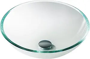KRAUS Round Crystal Clear Glass Vessel Bathroom Sink, 16 1/2 inch GV-100