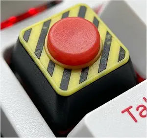 Artisan Custom ESC Keycap for MX Mechanical Keyboard - 2 Pack Emergency Red Panic Button for PC Gaming Keyboard with Hazard Stripe Design, Universal 1u Keycap fits Cherry MX Switches