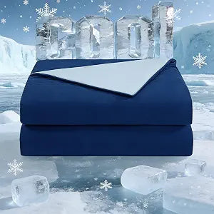 Bcareself Double-Sided Cooling Comforter for Hot Sleepers All-Season Breathable Lightweight Cooling Blanket, Night Sweats Relief, Cool to the Touch Silky Soft Fabric Bedding Gift, Dark Blue Queen Size