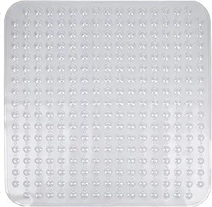 ENKOSI Extra Large Square Non Slip Shower Mat - 31 x 31-inch XL Bathroom Shower Mat - Square Shower Matts for Shower Stall Floors | Secure Suction Cups and Drain Holes (31x31 Clear)
