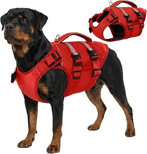 Kuoser Dog Life Jacket, High Flotation Dog Life Vest for Swimming Boating, Adjustable Ripstop Pet Lifesaver for Small Medium and Large Dogs, Reflective Safety Puppy Swimming Vest with Rescue Handle