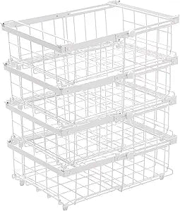 MiaLi Freezer Organizer Bins, 4 Pack Freezer Storage Containers, Foldable Baskets with Handles, 18.1 Stackable Deep Chest Organizer Bins for Deep Freezer Sort Frozen Meats, (White, Large)