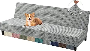 MAXIJIN Stretch Armless Futon Cover (67"-82") Jacquard Futon Couch Covers Full Queen Size Sofa Bed Slipcover Washable Mattress Furniture Protector with Elastic Bottom, Light Gray