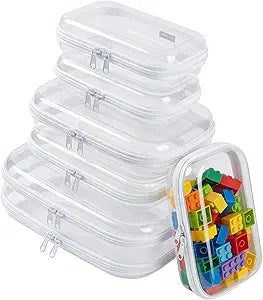6 Pack Clear Hard Shell Zipper Case Set (2 Large/2 Medium/2 Small),Clear Hard Plastic Zipper Pouches, Transparent Stackable Storage Case for Crafts, Toys, Cosmetics Toiletry Bag for Travel