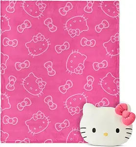 Hello Kitty Impressions Throw Blanket & Pillow Set, 40"x50" Silk Touch Blanket with Matching Character Pillow  Soft, Cozy Blanket for Gifts