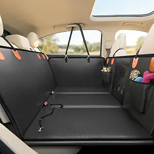 Back Seat Extender for Dogs, Hard Bottom Dog Car Seat Cover for Back Seat, Upgraded Waterproof PU Leather, Easy to Clean, Anti-Scratch & Durable Dog Hammock for Car and SUV, Holds 400lbs, Black