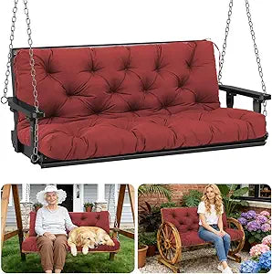 Porch Swing Cushions Outdoor 40 inch x 40 Waterproof Swing Cushions 3 Seater Replacement with Backrest & 8 Ties 5" Thick Bench Swing Cushions for Outdoor Furniture Patio(Wine red)