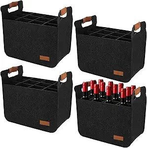 4 PCS 12 Bottle Wine Carrier Tote 14.6x12.6x8.7 Inch Wine Shipping Box 12 Bottles Liquor Bottle Storage Bag Black Wine Bottles Storage Bag for Party, Travel, Picnic