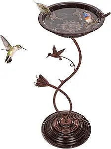 Bird Bath Garden for Outside, Vintage Metal Birdbaths Bowl with Roman Pedestal for Outdoors, Standing Bird Bath Bowl Birdfeeder for Yard Lawn Decor (Vintage Copper - Hummingbird)