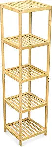 Bam & Boo - 5-Tier Multipurpose Square Shelf Modern Natural Bamboo - for Living Room, Bedroom, Office, Kitchen, Pantry(55 x 13.4 x 13.4)
