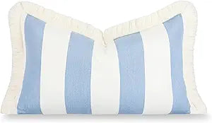 Hofdeco Premium Coastal Hampton Outdoor Performance Lumbar Pillow Cover Only, 12"x20" Water Repellent, UV and Fade Resistant for Backyard, Couch, Poolside, Azure Blue Woven Beach Stripes