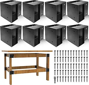 Workbench Corner Brackets Kits, Heavy Duty Steel 2x4 Corner Brackets for Work Table, DIY Custom Workbench, Garage Shelves, Black-8 Pack