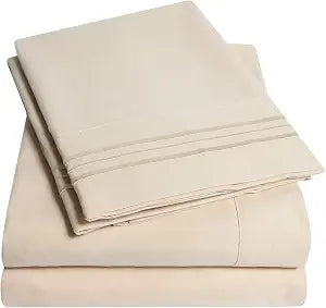 1500 Supreme Collection Queen Sheet Sets Beige Cream - Luxury Hotel Bed Sheets and Pillowcase Set for Queen Mattress - Extra Soft, Elastic Corner Straps, Deep Pocket Sheets, Queen Beige Cream