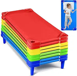 8 Pcs Stackable Daycare Cots for Toddler 54" l x 23" W Kids Cots for Sleeping Portable Kids Bed Furniture Bed Frames Headboards Footboards for Classroom Preschool (Multicolor)