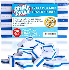 (25 Pack) Extra Durable Eraser Sponge  Extra Thick, Long Lasting Magic Melamine Cleaning Sponges in Bulk  Foam Pads for Walls, Kitchen, Bathroom, Floor & Baseboard Cleaner