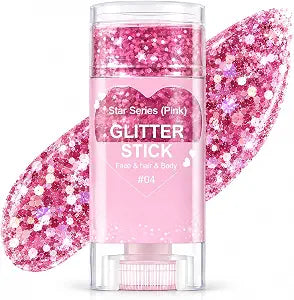 Pink Face and Body Glitter Stick Makeup for Singer Concert Rave Festival