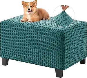 MAXIJIN Stretch Ottoman Cover Rectangular Ottoman Slipcovers for Footstool with Elastic Band Square Folding Storage Stool Furniture Protector Removable Washable (Large, Peacock Blue)