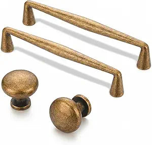 Frienda 20 Pcs Antique Brass Cabinet Bar Pulls 5.5 Inch and Zinc Alloy Cabinet Knobs 1 Inch, Long and Round Pulls Handles Set Retro Hardware for Kitchen, Drawers, Closets, Wardrobes, Cupboards