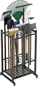 Garden Tool Organizer, Yard Tool Tower Rack for Garage Organization and Storage, Up to 35 Long-Handled Tools/Rakes/Brooms, Heavy Duty Steel Garden Tool Stand for Shed, Outdoor, Black
