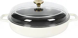 Sur La Table Kitchen Essentials Supper Club 3.75 Quart Enamel Cast Iron All In One Multi-Purpose Non-Toxic Nonstick Braiser Pan W/Borosilicate Glass Lid - Eggshell White