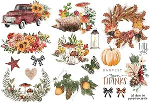 Redesign with Prima - Autumn Essentials Small Transfers 6"x12" 3 Sheets Rub on Transfers for Furniture Vintage Rub on Transfers Stickers for Crafts Classic Spring Summer Autumn Decoration
