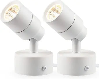 SUNVIE 2 Pack LED Up Lights Indoor, 3W Spot Lights for Indoor Use with 3000K Warm White, 120V Spotlights for Plants Pictures Artwork Uplighting & Accent Lighting, 5.9 FT Plug Cord with Foot Switch