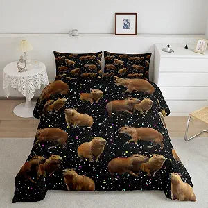 Castle Fairy Starry Galaxy Bedding Set for Boys Girls,Lovely Capybara Wildlife All Season Cozy Comforter Set Full Size,Funny Capybaras Cartoon Animal Duvet Set Bedroom D��cor,Gift for Kids