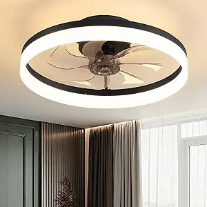 PUSU 15.8" Low Profile LED Ceiling Fans with Light, Reversible Flush Mount with Remote and 6 Winds Speeds Fan Lighting, 3 Colors Dimmable for Bedroom, Garage, Kids, Dinning Room, Kitchen (Black)