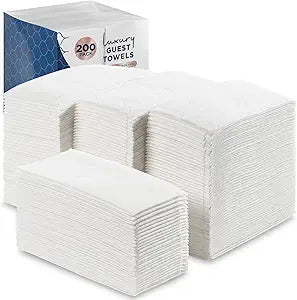 Disposable Guest Towels 200 Pack - White Napkins for Guest Bathroom, Heavy Duty Disposable Hand Towels, Ultra Absorbent Linen Feel Paper Napkins for Bathroom, Parties and Events