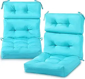 Geelin 2 Pcs High Back Patio Chair Cushion Indoor Outdoor Seat Chair Cushions Back Tufted Patio Rocking Pads Weather Replacement for Furniture (Blue)