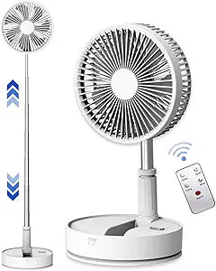 UN UNITEDTIME Oscillating Fan with Remote Control, 7200mAh Rechargeable Battery Operated Travel for Camping, 4 Speed, Timer, Height Adjustment Portable Foldable Fan for Travel, Outdoor, Home (White)