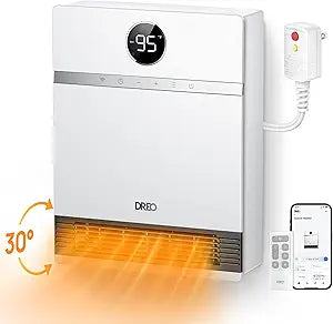 DREO Smart Wall Heater for Bathroom, IP24 Electric Space Heater with ALCI Plug for Indoor Use, 30 Oscillation, Adjustable Thermostat, Remote Control, Works with Alexa, 24H Timer, Easy-mounted Heater