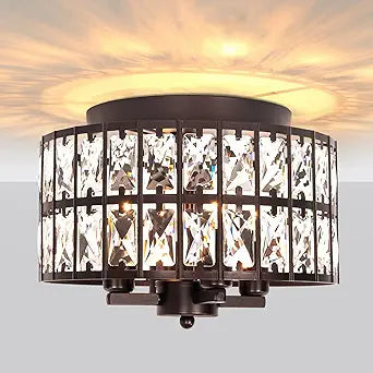 Oil Rubbed Bronze Flush Mount Ceiling Light Fixture11.22" 4-Light Crystal Ceiling Light for Bathroom Bedroom Hallway Kitchen Light Fixtures Ceiling Mount