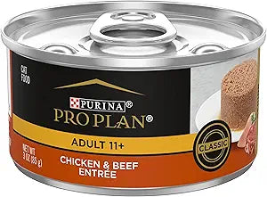 Purina Pro Plan High Protein Senior Wet Cat Food Pate, SENIOR 11+ Chicken & Beef Entree - (Pack of 24) 3 Oz. Pull-Top Cans