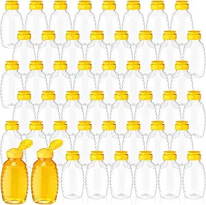 Didaey 48 Pcs 12 oz Plastic Honey Bottles Clear Jars Honey Dispenser with Lids Caps Containers Leak Resistant Empty Refillable Squeeze Bottle for Maple Syrup, Storing and Dispensing
