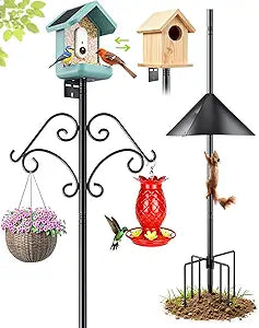92 Inch Squirrel Proof Bird Feeder Pole with Baffle, 7-Prong Base Heavy Duty Bird House Pole with Shepherd Hooks for Outdoors Adjustable Yard Bird Feeding Station for Hanging Camera Bird Feeders Plant